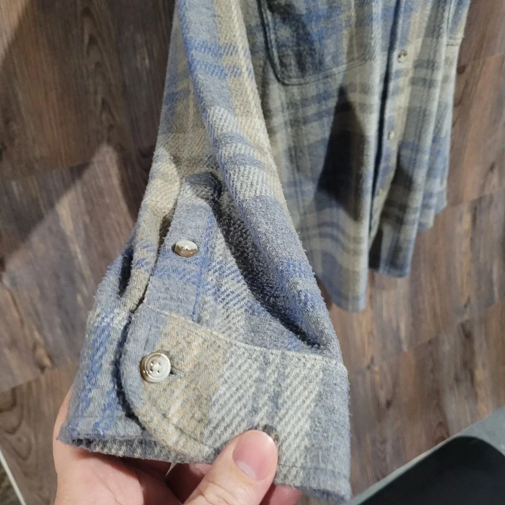 Faherty Women's Legend Sweater Shirt Size XXL Light Gray/Blue Plaid Flannel - Picture 4 of 8